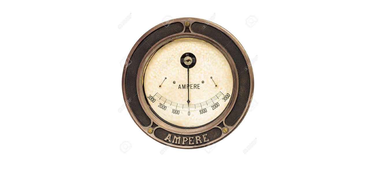 19795853 vintage round analog ampere meter isolated on a white background